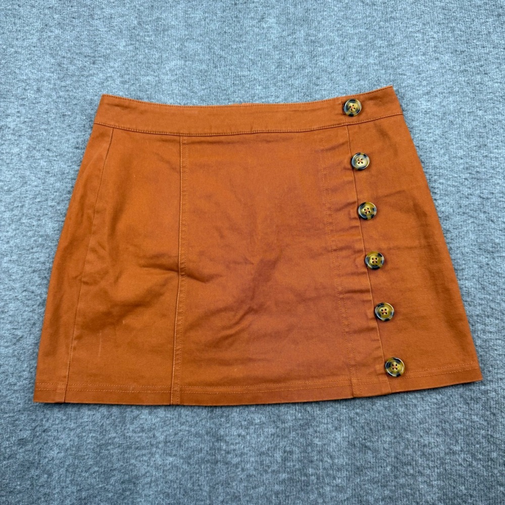 Chloe & Katie Mini Skirt Women Small Rust Orange Side Button A-Line‎ 55282